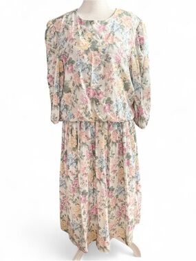 Vintage 80’s Penbrooke Lane Floral Midi Dress - Size 14